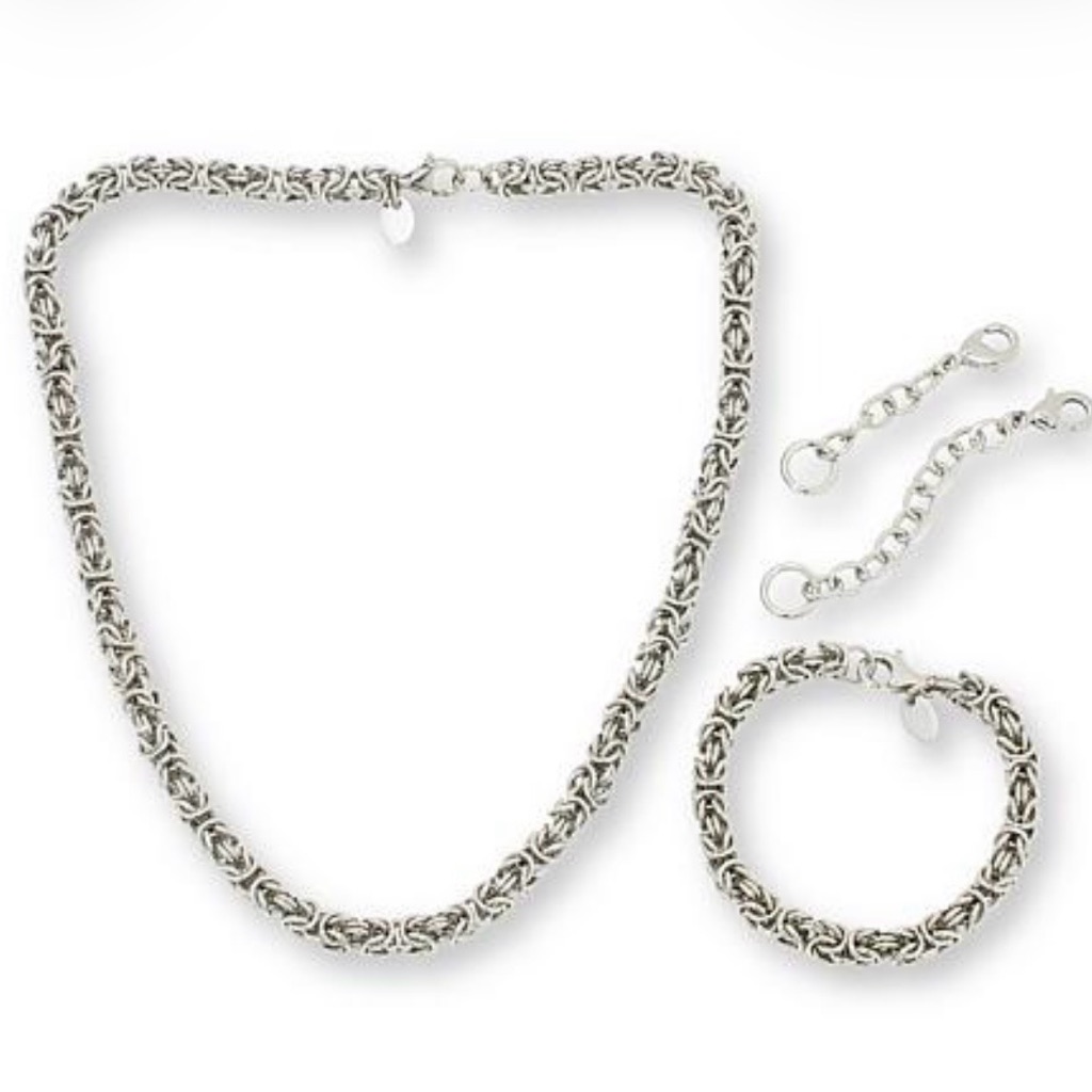 Nwt Bellezza Bronze Byzantine Silvertone Necklace & Bracelet Set For Gals& Guys